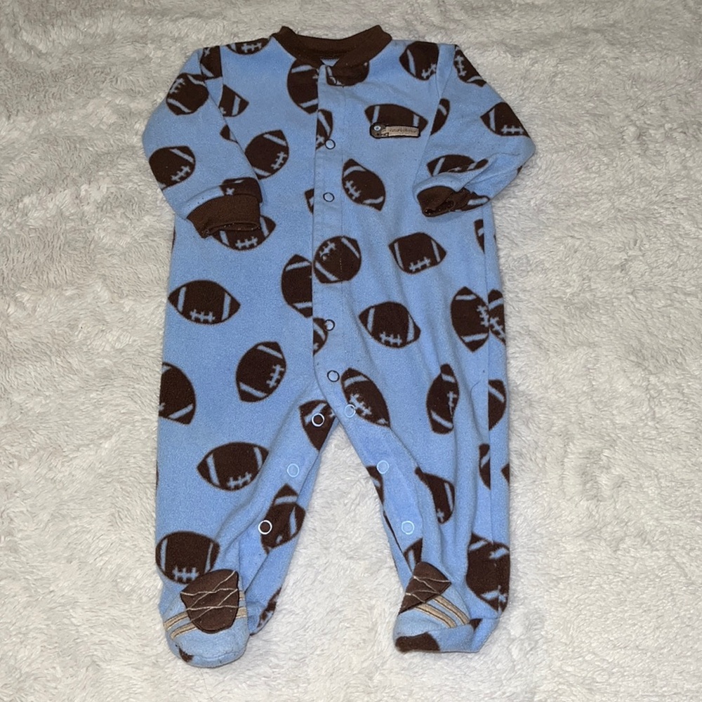(2 for $10) carters 6 month snap up football print blue footie / sleeper 🏈